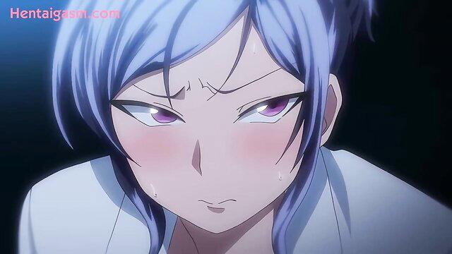 Blue-haired anime JAV girl ahegao blush face closeup, Moonflower 1