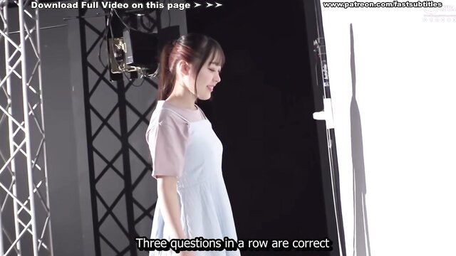 Cute Japanese girl in white dress sings on stage, shadow play NTR tease