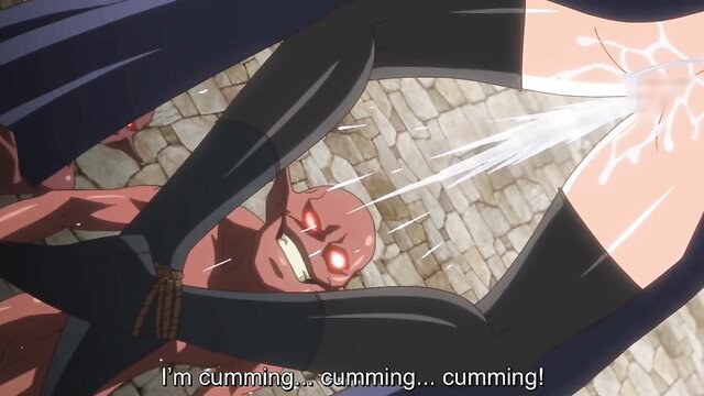 Anime girl in black bodysuit creampied by grinning demon in Koroinu 2 hentai