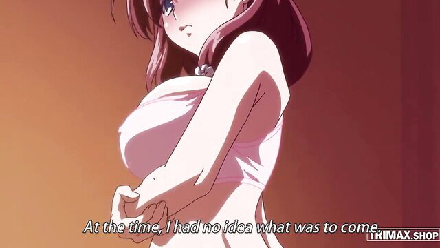 Pink-haired anime hentai babe in tight white top, huge tits, seductive pose from SAGURARE OTOME 1