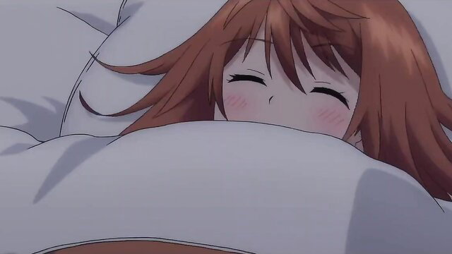 Cute anime girl Yuna blushing in bed, uncensored hentai hot springs tease