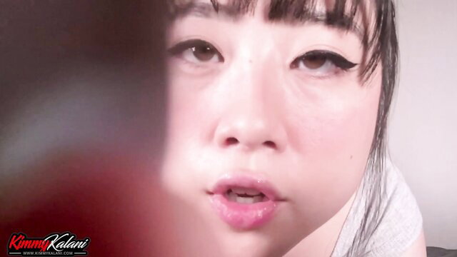 Kimmy Kalani closeup POV face with glossy lips, ASMR dirty talk