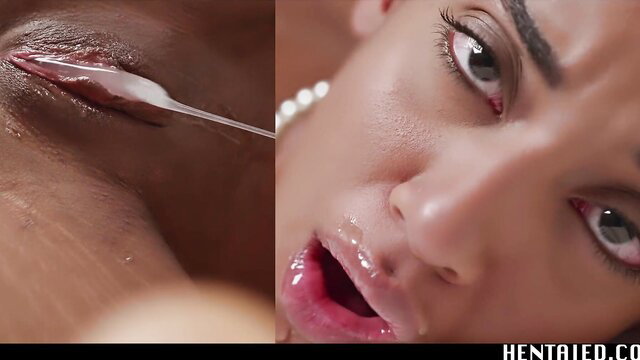Capri Lmonde BDSM closeup: swab in pussy wound, shocked face