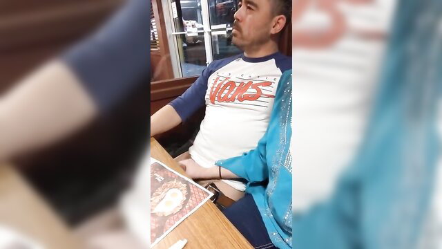 Wolfradish gives risky public handjob to diner in Vans tee