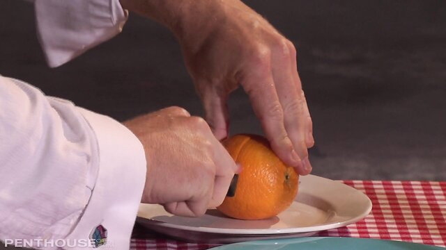 Lexi Belle cutting orange in steamy kitchen tease video