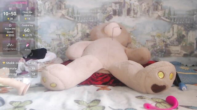 littlexjoy skinny teen spreads legs with dildo & teddy bear masturbating