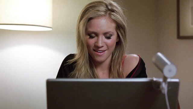 Brittany Snow smiling at webcam in sexy black top, John Tucker Must Die