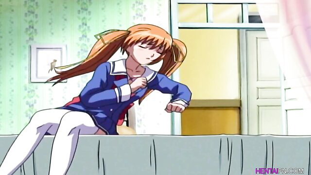 Asuka orange twintails hentai schoolgirl sleeping on bed in uniform