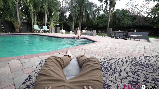 Kylie Rocket wet stepsis teases by pool in POV, bare pussy view