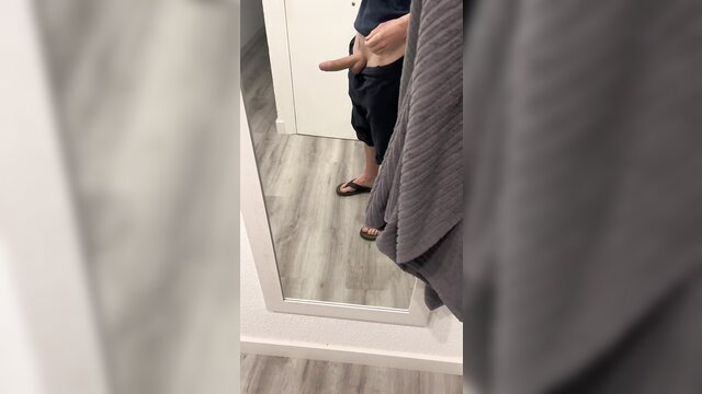 Amateur Latina handjob with almond oil on big cock in fitting room
