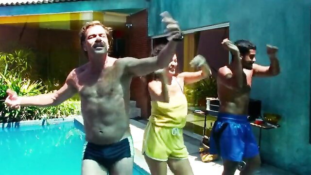 Nataly Rocha, Isabela Catayo nude dancing with men poolside Motel Destino