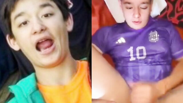 Mixed Asian twink fucked bare by older brother in soccer jersey