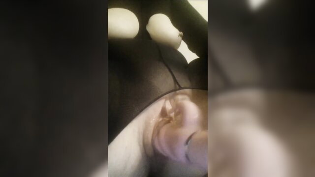 MILF new to fetish vibrator play, pale skin big tits closeup