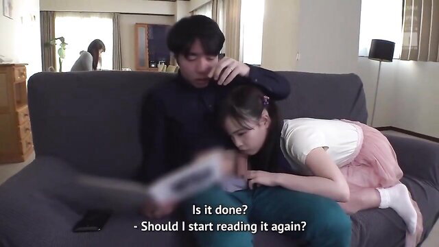 Rara Kudo pretends bratty while cheating affair sex on couch with boss, JAV scene