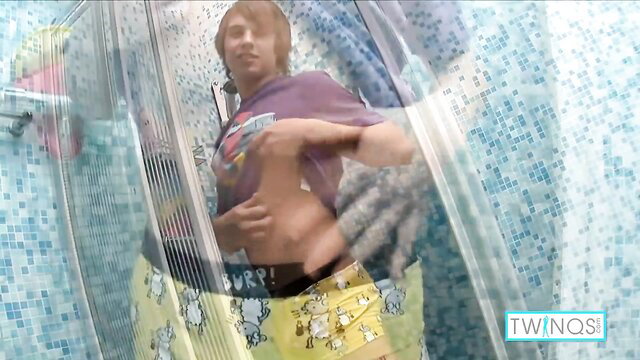 Twunk Ezra M showers in yellow undies, groping bulge in steamy solo tease
