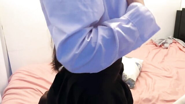Hot Latina ex in light blue shirt and skirt on bed, epic squirting fuck