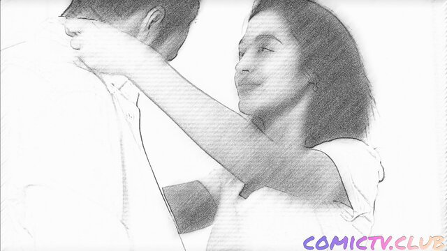 Romantic sketch couple embracing intimately, love story passion