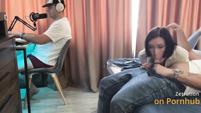 Zetration fucks SuperMyWhore's mouth in amateur bedroom BJ