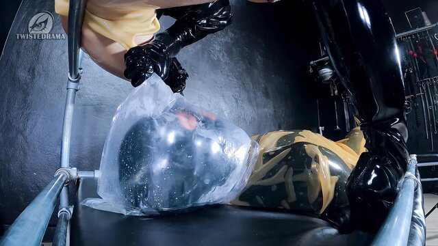 Twistedrama latex domme seals sub in plastic bag for piss play fetish