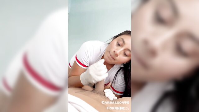 Carbaleon96 sexy nurse in gloves touching patient cock closeup