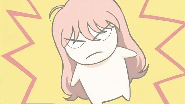 Pink-haired chibi anime girl with angry glare in yellow explosion effect