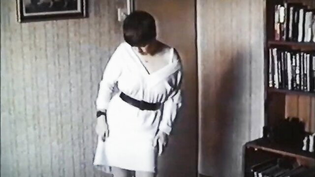 Vintage teen with big boobs in white dress strip dance tease