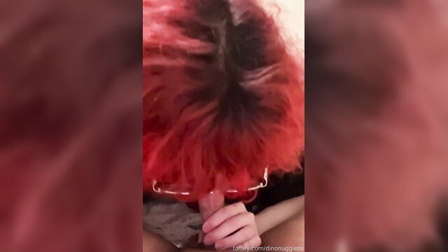 Dino Nuggiess redhead deepthroat blowjob POV closeup