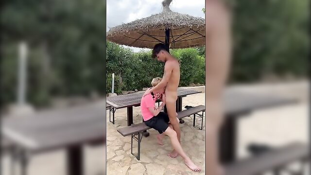 Cute chasexparker getting sucked by Britt Blonde outdoors