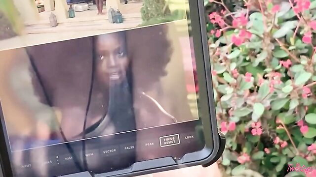 Elsie black beauty with afro hair in solo sensual tablet tease