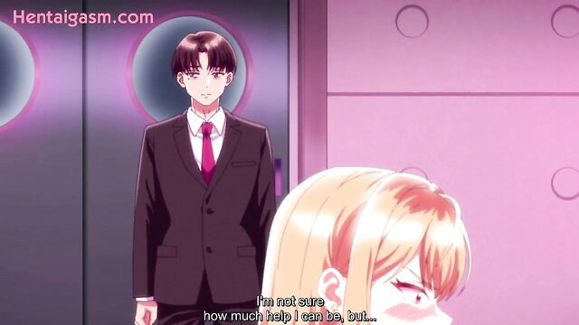 Blonde hentai girl in elevator with suited man, Guilty Hole uncensored