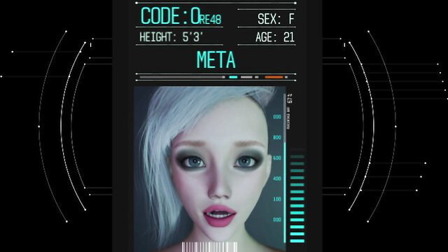 Sexy busty white blonde Meta 5'3" 21yo in futuristic space station display
