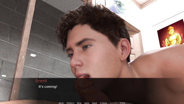 Maayon Plays closeup mouth cumshot, Brent's load arriving, intense gay blowjob