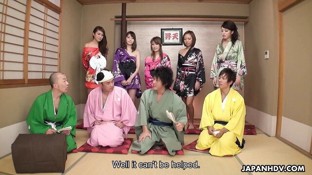 Kaede Niiyama & Hikari in kimono orgy with Japanese men, JAV uncensored