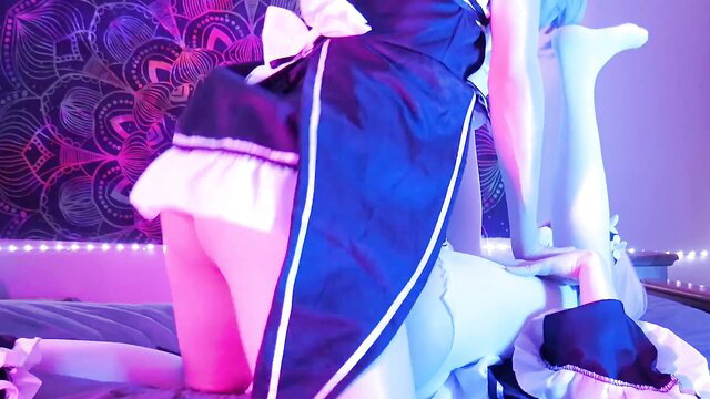 Femboy_Gaming as Rem in maid dress penetrated by Jam, femboy on femboy action