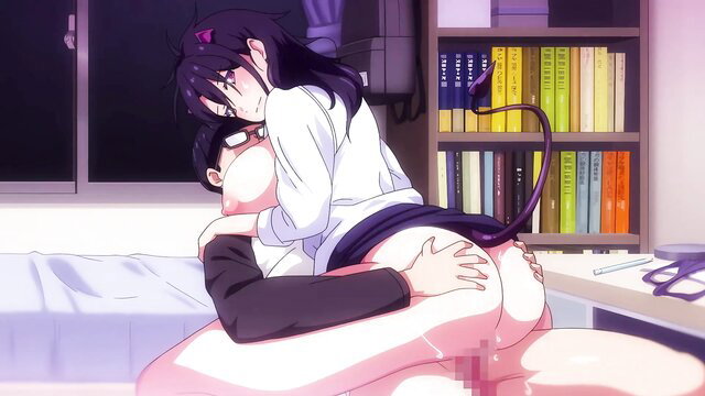 Anime girl with tail kissing a man