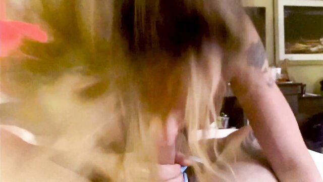 Hot big-titted TS giving flip oral job, cum in throat POV closeup