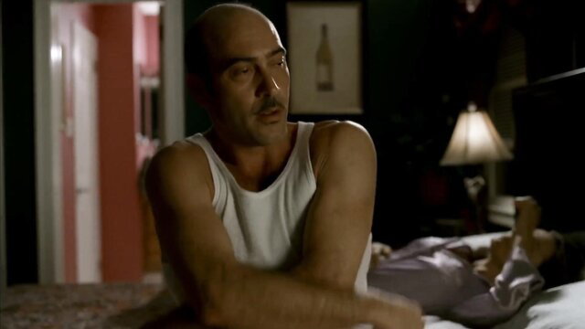 Katherine Narducci as Charmaine Bucco in tank top, Sopranos 1999 bedroom scene