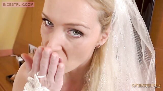 Kathia Nobili hot MILF bride in wedding dress closeup POV
