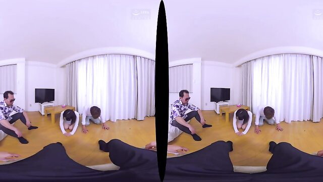 Japanese housewife VR POV with man, sensual poses on floor