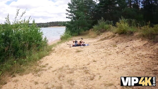 Olivia Westsun topless on beach with Stanley Johnson at sunny lakeside