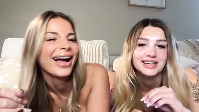 Maddiemeadows blonde teen and brunette nude on couch laughing