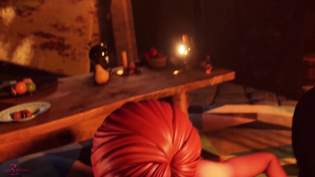 Redhead Anna from Frozen bent over table in sexy dress, ass up
