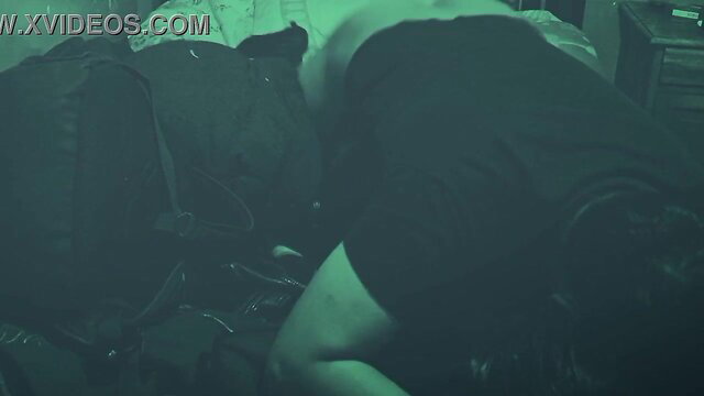 Hawt crossdresser groans in ecstasy, bent over in dark green-lit scene