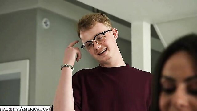 Redhead teen in glasses teases hot friend's mom in POV