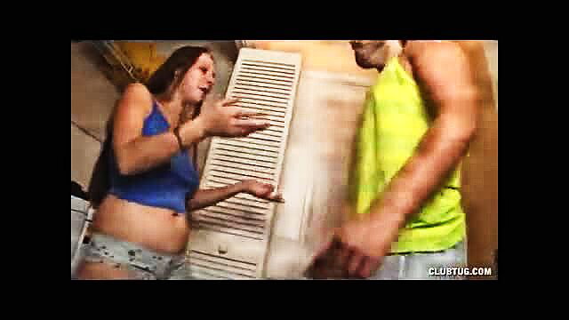 Zoe Rae argues with guy in tank top, blue crop top, short shorts, ClubTug