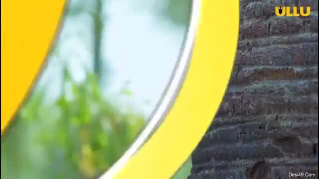 Beautiful Indian housewife in yellow saree mirror pose, Ullu web series