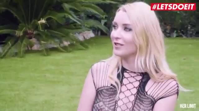 Blonde MILF Amaris in sexy lace dress outdoors