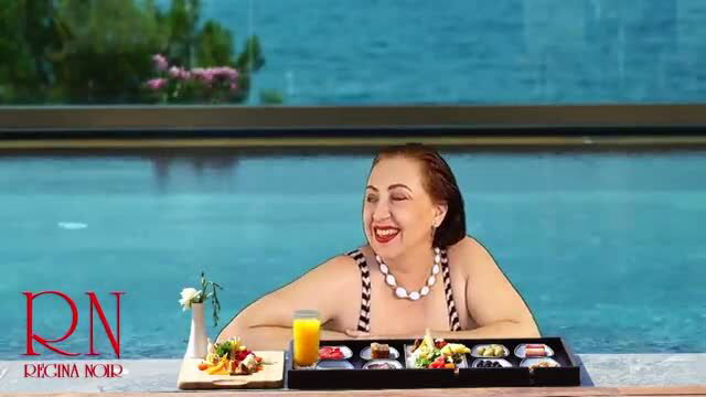 Regina Noir curvy MILF teases big tits at nudist hotel pool