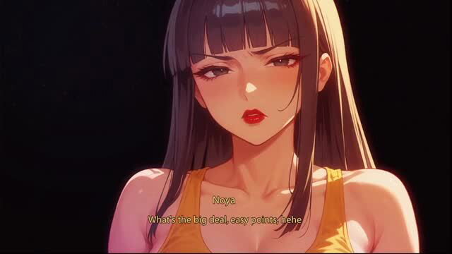 Auhneesh Nicole as Noya smirks in yellow tank top, sexy anime style