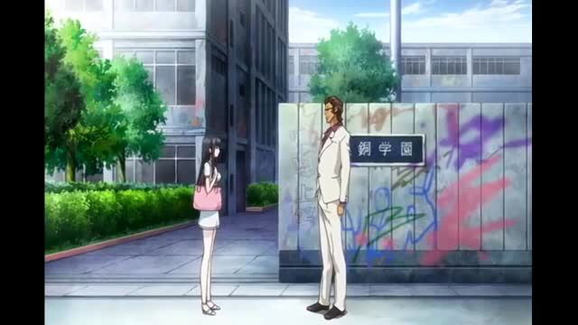 Rin x Sen anime hentai teacher in white suit with black-haired schoolgirl